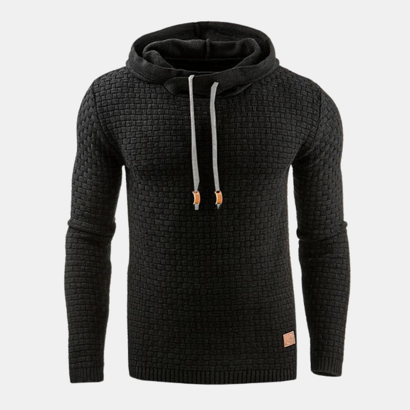 Men's Textured Pullover Hoodie with Drawstring and Slim Fit