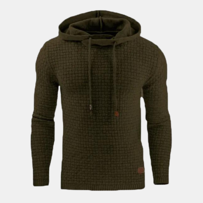 Men's Textured Pullover Hoodie with Drawstring and Slim Fit