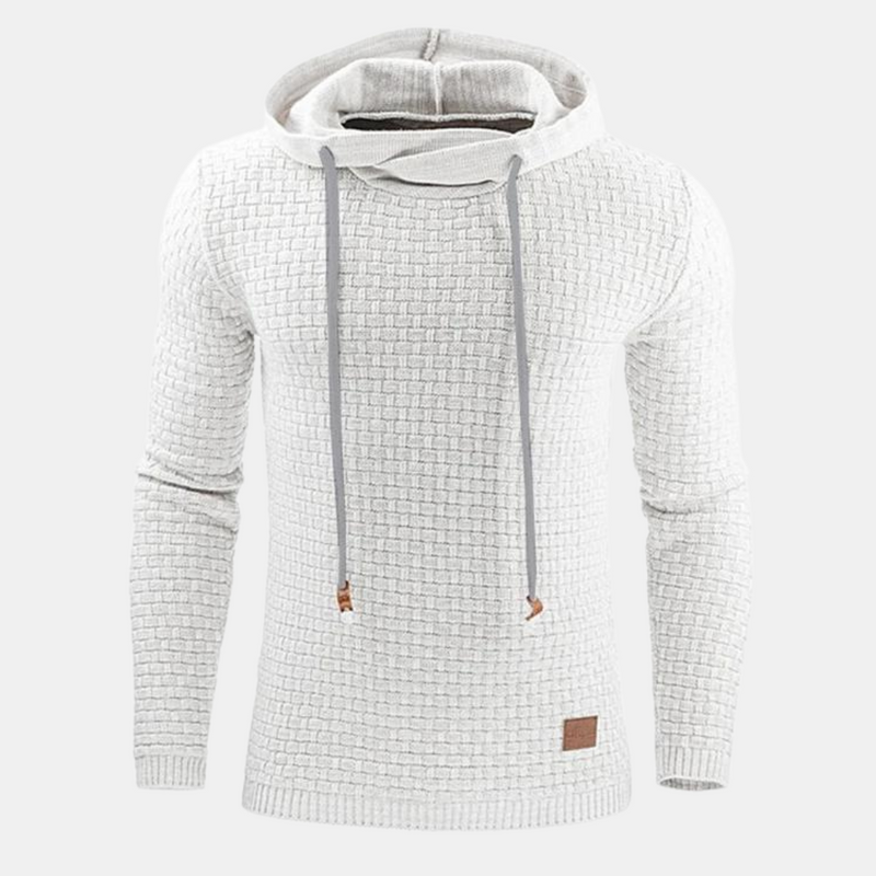 Men's Textured Pullover Hoodie with Drawstring and Slim Fit