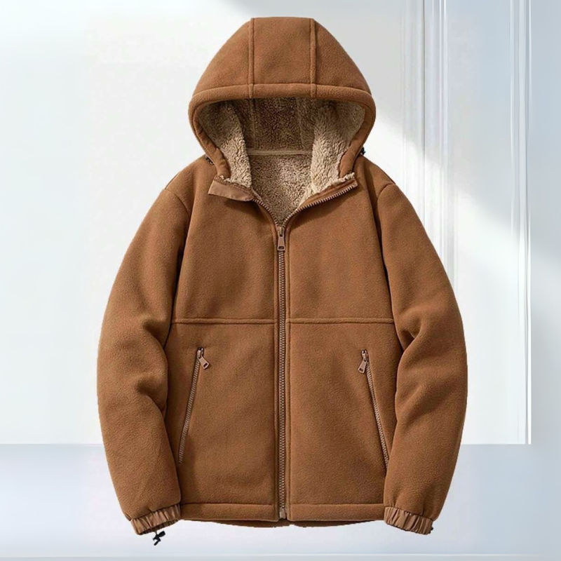 Men's Fleece Winter Jacket with Hood and Zipper Pockets