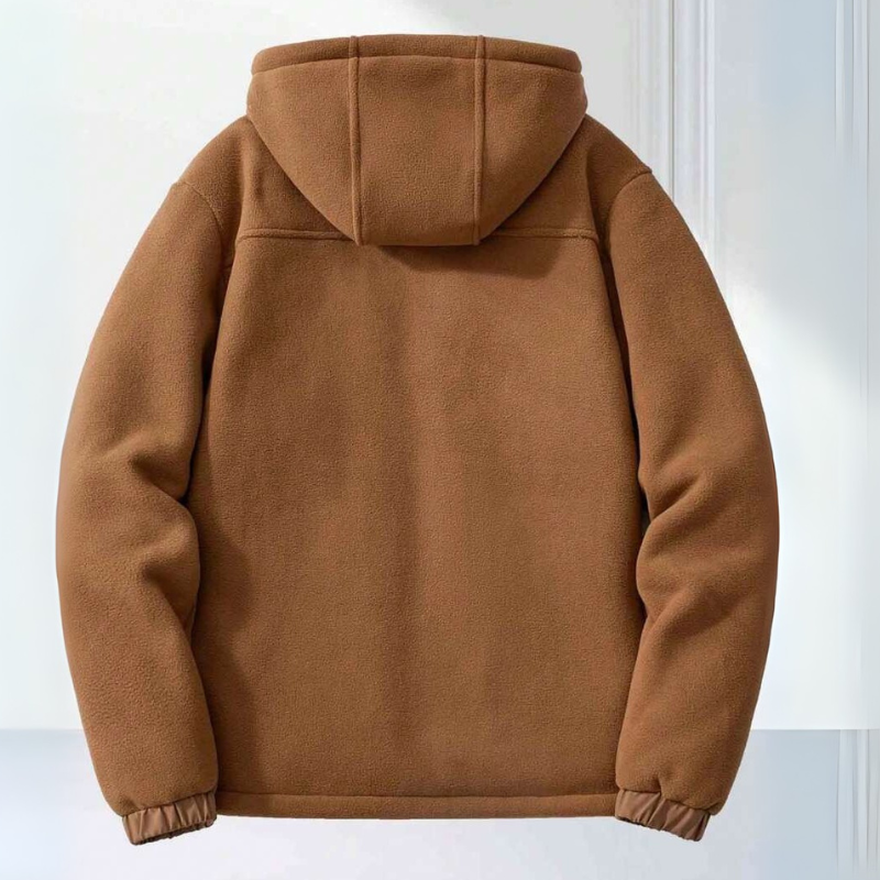 Men's Fleece Winter Jacket with Hood and Zipper Pockets