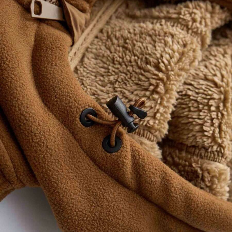 Men's Fleece Winter Jacket with Hood and Zipper Pockets