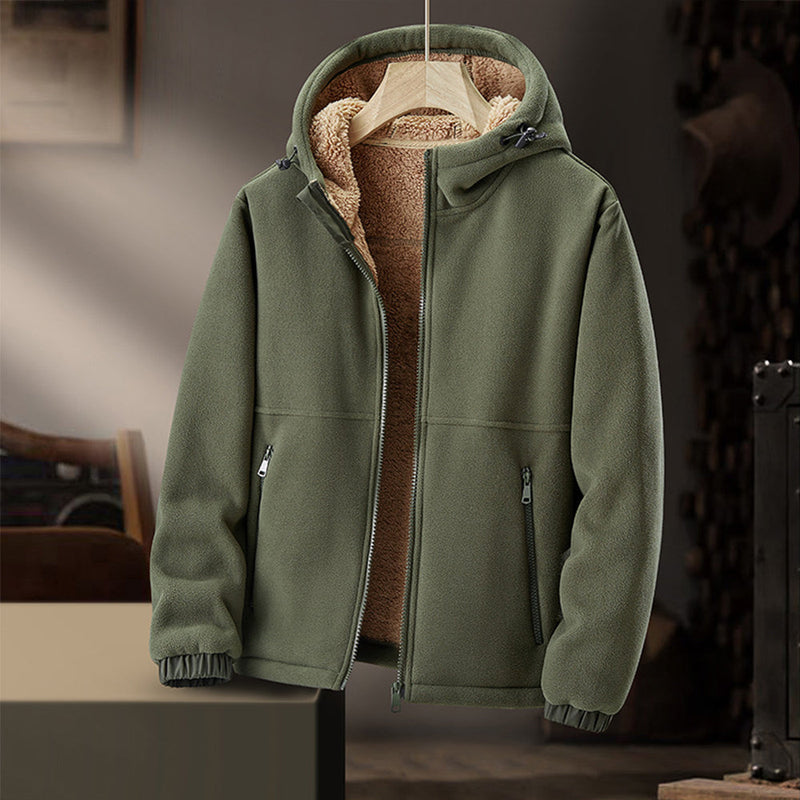Men's Fleece Winter Jacket with Hood and Zipper Pockets