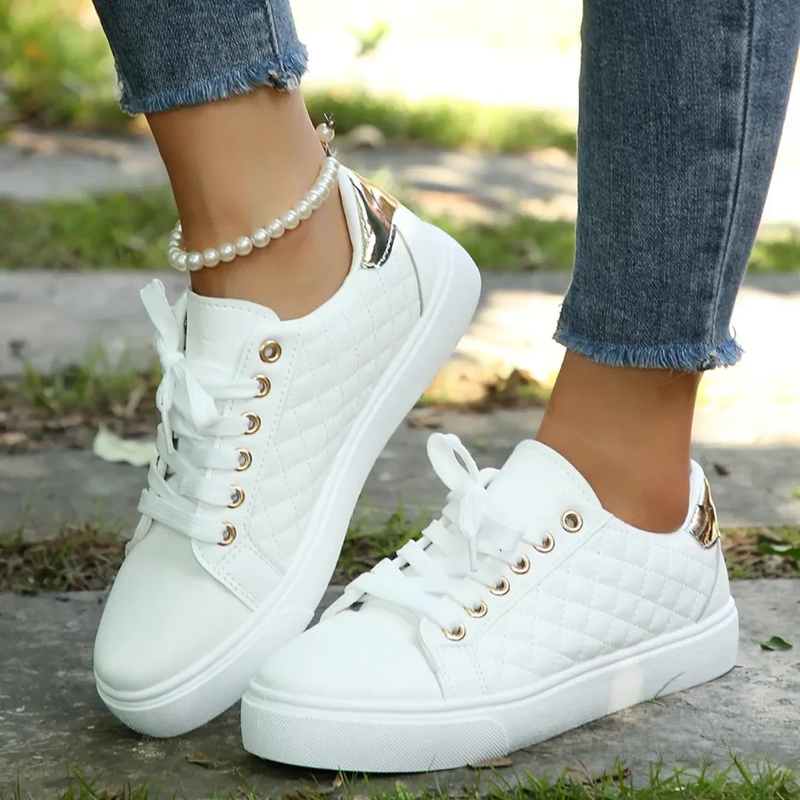 Women's Orthopedic Quilted Sneakers with Lace-Up Closure