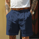 Men's Tailored Pleated Shorts with Cuffed Hem and Side Pockets