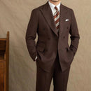 Men's Double Breasted Two Piece Suit Set with Peak Lapel Jacket and Trousers